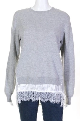 Clu Womens Lace Hem Pullover Gray White Size X-Small - Image 1 of 4