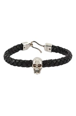 Pulseira de couro preta com fio caveira Alexander McQueen - Imagem 1 de 2