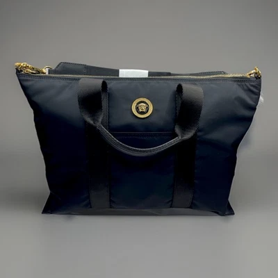 Versace Mini Totte Fabric Calf Enamel Bag Black $1300 Retail Authentic - Image 1 of 4