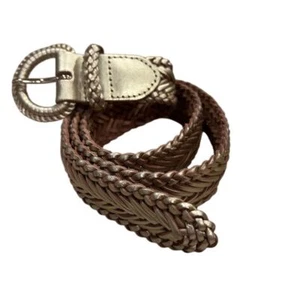 Talbots Women's XS Gold Metallic Braided Leather Belt Adjustable Casual - Picture 1 of 4
