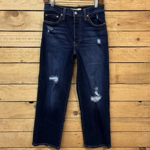 Pantalones de mezclilla Levis para mujer talla 27 ribcage tobillo recto lavado oscuro clásicos desgastados - Imagen 1 de 11