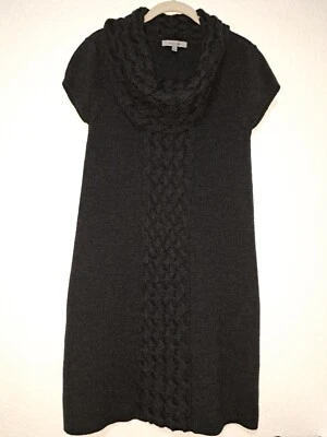 CLASSIQUES ENTIER Women's Gray Merino Wool Shawl Neck Short Sleeve Sweater Dress - Image 1 of 4