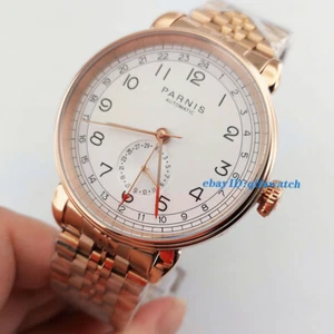 42mm Rose Golden case strap PARNIS white dial date GMT automatic mens watch 2998 - Picture 1 of 6