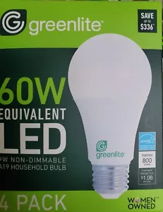 Greenlite A19 LED 4 Pack 9w/60w 800 Lumens 3000K Bright White - Picture 1 of 5