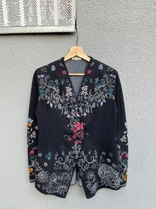 Ivko Cardigan Sweater Size 36 Floral 100% Wool Knit A Line Red Gray Multicolor - Picture 1 of 8