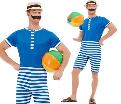 Traje de baño de la década de 1920 + sombrero para hombre vestido elegante adulto playa traje de natación nuevo Foto 1 de 2