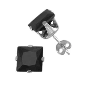 10x10mm Square Black Onyx 925 SOLID Sterling Silver Stud Earrings - Picture 1 of 2