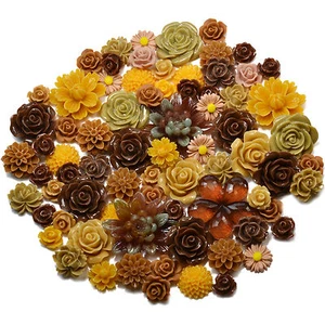 JUEGO MARRÓN Resina Espalda Plana Flor Rosa Cabujón Adornos Artesanales Decodificación Gemas - Imagen 1 de 13