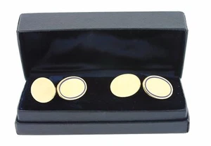 Antique Men's Tiffany & Co. 14K 585 Yellow Gold Blue Enamel Oval Cuff Links - Picture 1 of 4