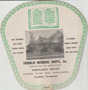 Franklin Chapel Funeral Home Hand Fan Franklin Tennessee TN. c1970s - Picture 1 of 3