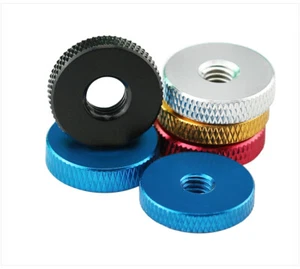 M3 M4 M5 M6 Aluminium Alloy Flat Knurled Thumb Thin Nuts Through Hole 6 Colors - Picture 1 of 6
