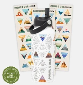  Original National Parks of the USA Bucket List Travel Water Bottle- White - Picture 1 of 6