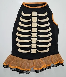 Skeleton Dress Dog Costume XLarge Martha Stewart Pets Black Orange Poly Spandex - Picture 1 of 4