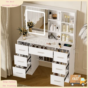 Makeup Vanity with 7 Drawers and Power Outlet, Vanity Desk LED Lighted Mirror - Picture 1 of 9