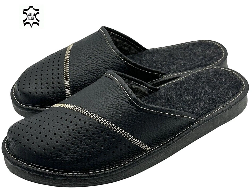 ✅ Herren Leder Winter warme Hausschuhe Schafwolle Pantoffeln Schaffell bis Gr.48