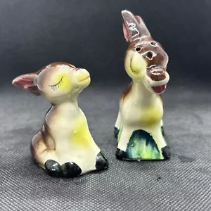 Set of Vintage Ceramic Deer Fawn Figural Salt and Pepper Shakers Japan - Picture 1 of 5