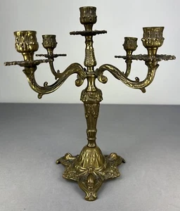 STUNNING FIVE ARM FRENCH VINTAGE BRASS CANDELABRA 1,6kg (LOT 5157) - Picture 1 of 10
