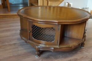 Antique Leather Top Rotating Drum Table Very Good Condition