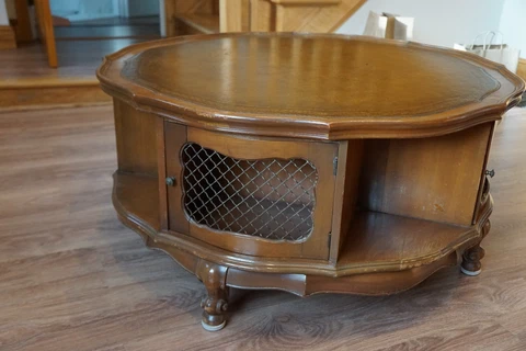Antique Leather Top Rotating Drum Table Very Good Condition Cover