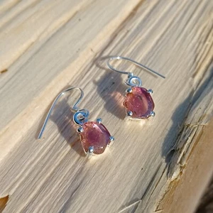 Sterling Silver And Claw Set Freeform Pink Tourmaline Earrings - Picture 1 of 8