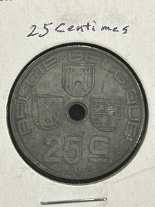 Belgium Leopold III 1943 25 Centimes Belgique Zinc Coin Excellent Condition - Picture 1 of 3