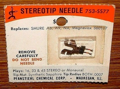 Phonograph STEREO NEEDLE 753-SS77 for SHURE A-9,-10,-10S,D,-10SD A-9,-10, PC-2   - Image 1 of 4