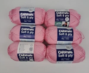 Panda Carnival Soft 8ply Yarn Pink 100% Acrylic 80 grams per Ball X Six - Picture 1 of 8