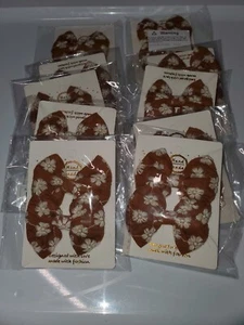 Wholesale Lot of 10 NEW 2pc Brown Embroidered Daisy Hair Bow Clips- For Resale - Picture 1 of 4