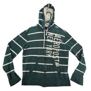 Aeropostale Sweatshirt Men's L/S Full Zip Striped w/Text Hooded Green Medium - Picture 1 of 12