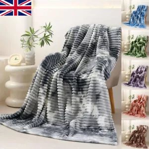 Striped Warm Fluffy Shaggy Blanket Faux Fur Throw Sofa Bed Double Bedspread UK🎁 - Picture 1 of 22