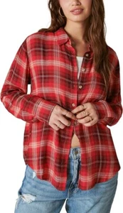 Lucky Brand Women's Multicolor Cloud Plaid Boyfriend Button-Up Shirt Size Medium - Picture 1 of 8