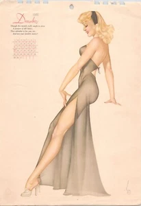 Original Vintage Dezember 1946 Vargas Pinup Kalender Mädchen blond schwarz Kleid - Bild 1 von 1