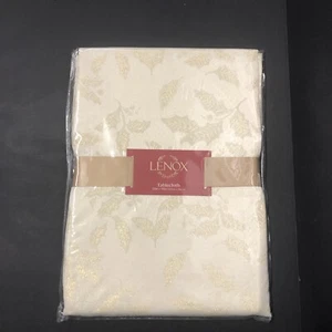LENOX Holly Shimmer 52”x 70”Tablecloth Cream Gold Shimmer Holly Leaves New - Picture 1 of 5