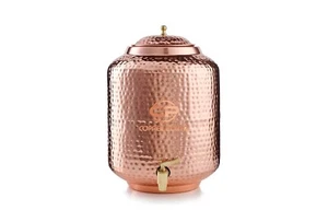 Premium Quality Matka/Vessel of Copper Water Pot Dispenser Jar Vessel Gift Set - Picture 1 of 22