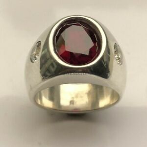 Natural Garnet Gemstone with 925 Sterling Silver Ring for Men's #1074
