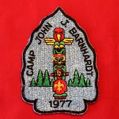 Boy Scout 1977 Camp John J. Barnhardt Arrowhead Patch F252B1 - Image 1 of 2