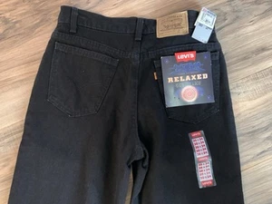 Jeans vintage anni 90 Levis 550 neri arancione linguetta studente 30/34 etichetta nera USA NOS nuovi con etichette - Foto 1 di 10