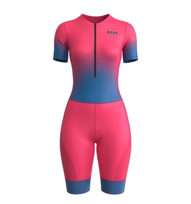 Mujer Ciclismo Trisuit Media Manga Skinsuit Malla Triatlón Traje Acolchado RUUN Foto 1 de 4