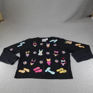 Vintage Michael Simon Lite Sweater Womens Medium Black Beach Swimsuit Cardigan - Picture 1 of 12