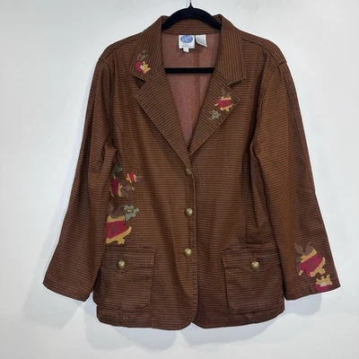 Diane Gilman DG2 Women’s Blazer Jacket Brown Boyfriend Houndstooth Denim Size L - Image 1 of 4