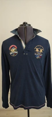 Camisa Polo La Martina Para Hombres Manga Larga Azul Desteñido Algodón Cuello Talla L Foto 1 de 4