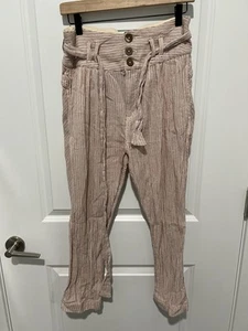 Free People Rumors Slub Cotton Yarn Dye Boho Harem Pant in Natural Size 2 Women - Picture 1 of 4