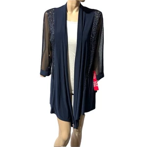 R&M Richards Navy Blue Lace & Sequins Jacket Topper 3/4 Sheer Sleeve Size 16 NWT - Picture 1 of 14