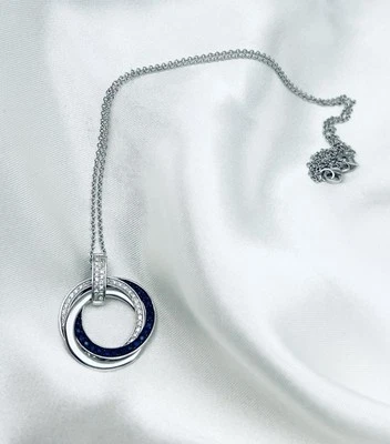 Colgante circular de diamantes y zafiro azul cadena oro blanco de 14 quilates Effy Preloved $1,710 Foto 1 de 4