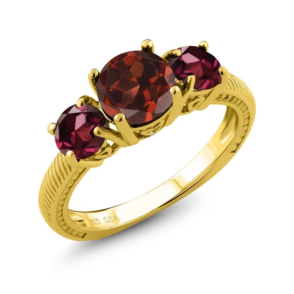 2.50 克拉圆形红色石榴石红色红石石榴石 18K 镀金银戒指 — 第 1/1 张图片