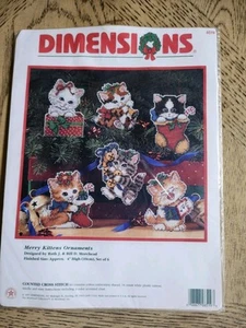 Vintage Dimensions Kitty Cat & Snowman Christmas Ornament Cross Stitch Kit - Picture 1 of 4