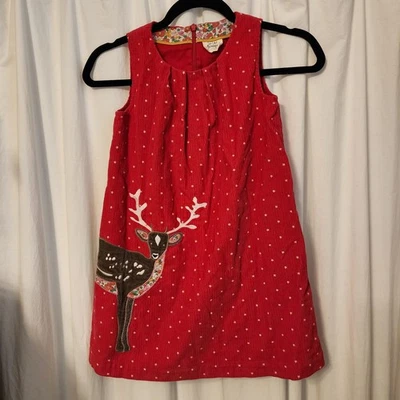 Mini Boden Dress Girls 7/8 Pink Corduroy Pinafore Embroidered Jumper Reindeer - Image 1 of 4