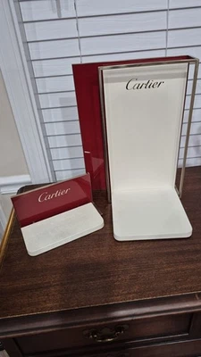 2 Authentic Cartier Display Stands Red Piano lacquer w/ Gold Trim & Cartier Logo - Image 1 of 4
