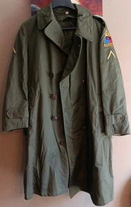 VTG 1950S Post WW2 US Army Trench Overcoat Wool Blend Lined Heavy Short/medium - Picture 1 of 18