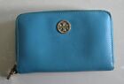 Tory Burch Teal Blue Robinson Wristlet, Perforated Wallet Clutch Used